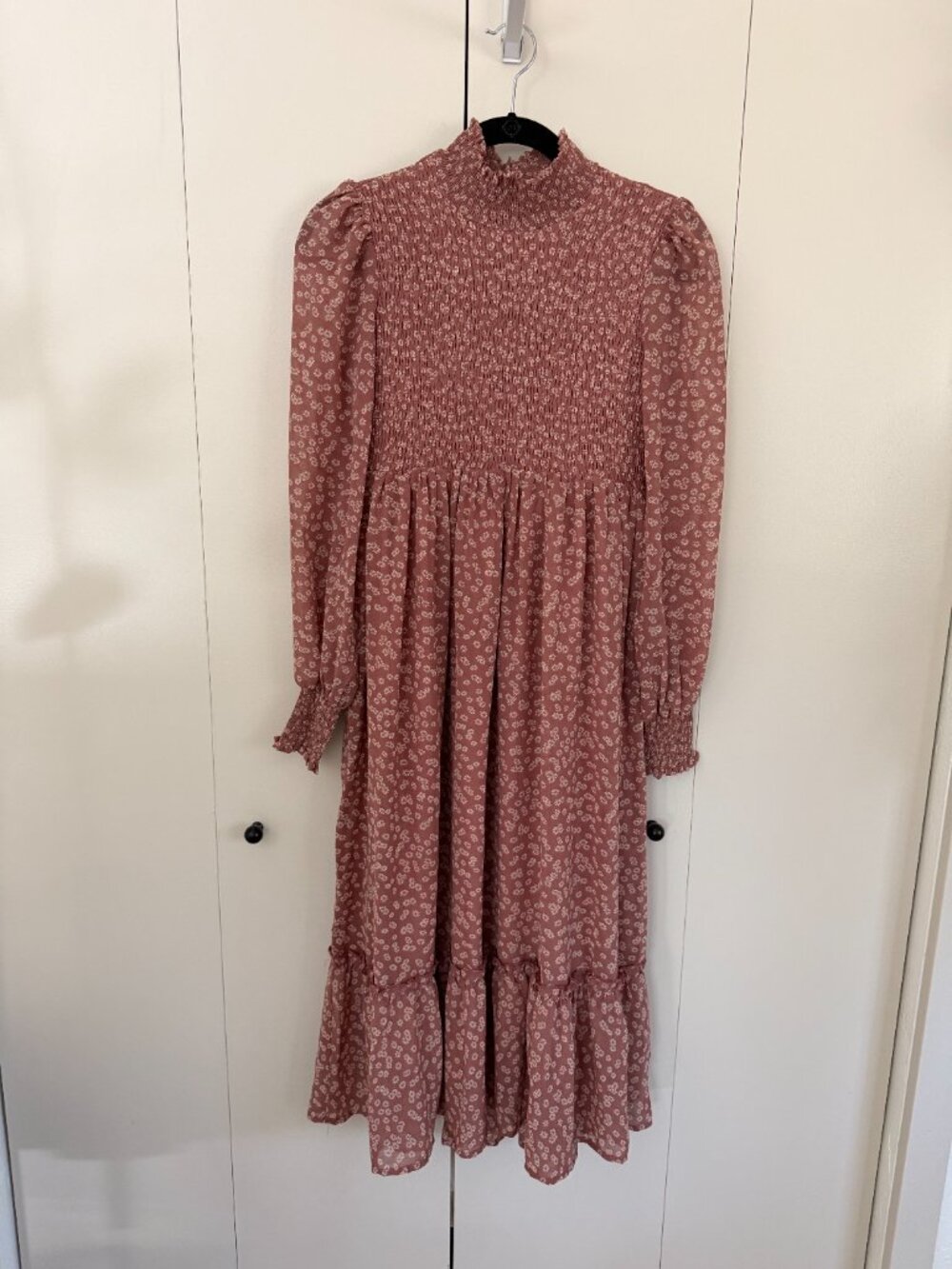 In Loom Dusty Mauve Floral Smocked Midi Dress